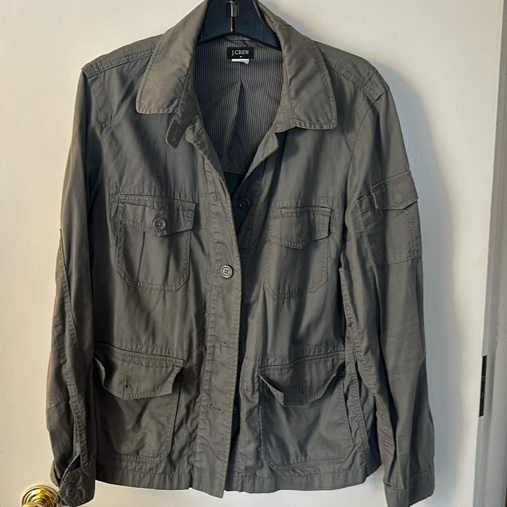 J Crew women’s xl army jacket in olive green.